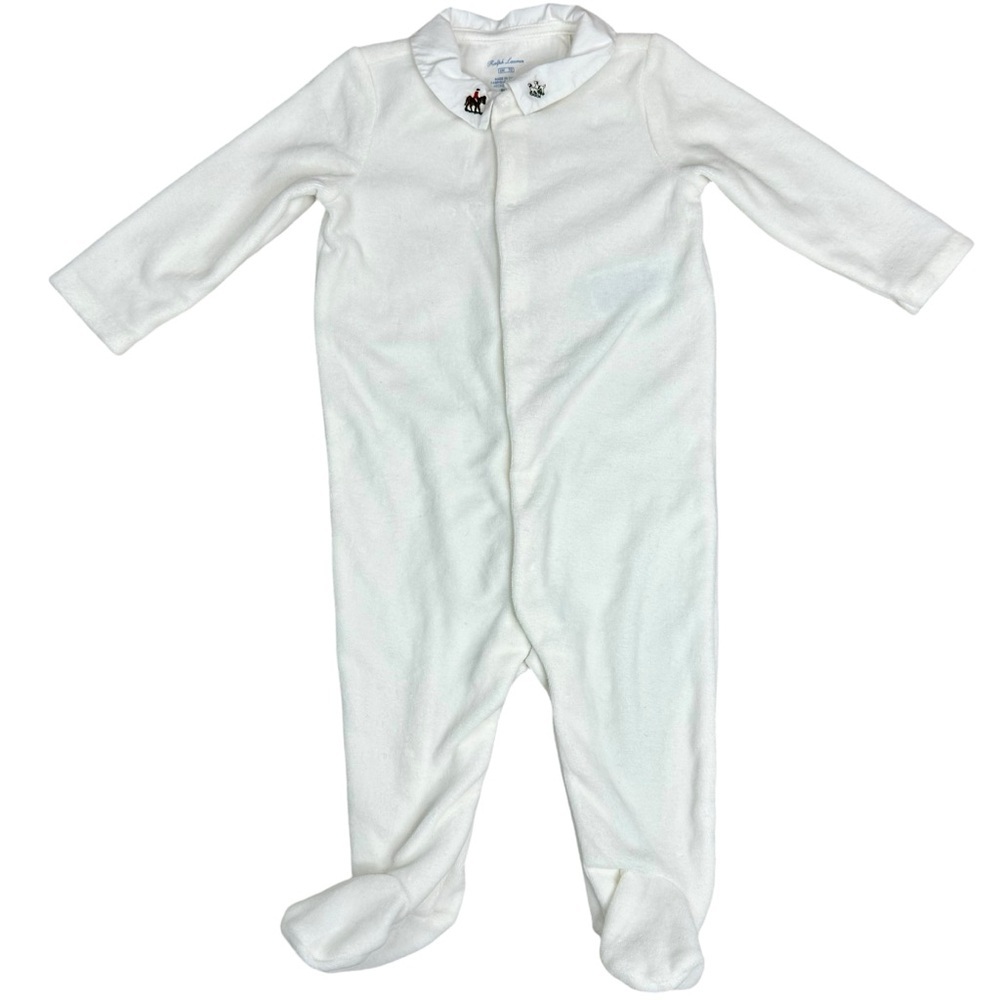 Ralph Lauren Embroidered Velour Footed Coverall Outfit